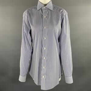 HAMILTON Size S White Blue & Navy Stripe Cotton Spread Collar Long Sleeve Shirt